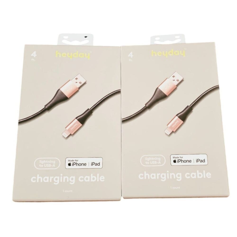 Lightning to USB-A Round Cable 4 Ft. By Heyday IPhone IPad Charging Cable 2 Pack